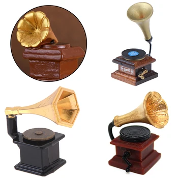 1:12 Mini Fonograf Aksesuarları Retro Gramofon Kayıt İle Dıy Minyatür Bebek Evi Mobilya Dollhouse Mobilyaminyatür
