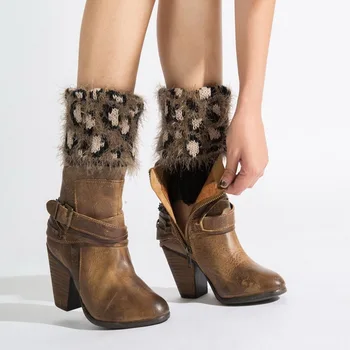 1 Çift Leopar Kış Kısa Örme Çizme Çorap Bacak ısıtıcıları bot paçaları tayt calentadores piernas mujer Bayan çorapları