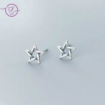 100 %925 gümüş saplama küpe Basit Beş Köşeli Yıldız İçi Boş Küpe Moda Küçük Yıldız Kulak Takı Kadınlar için