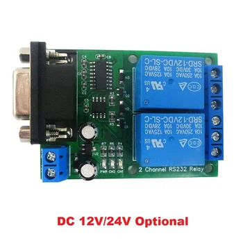 2 Kanal RS232 Röle Kartı DC 12V 24V DB9 Seri port anahtarı Modülü PLC Motor LED PTZ Endüstriyel Kontrol Ekipmanları