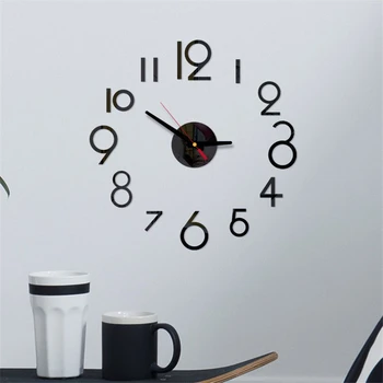 20 İnç duvar saati Modern Tasarım Yuvarlak Stil Numarası Kahve çay bardağı Akrilik duvar saati Çıkartmalar DIY Ev Oturma Odası Dekorları