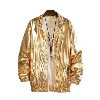2021 erkek ilkbahar ve sonbahar altın gümüş parlak yansıtıcı beyzbol takım elbise trend slim fit ceket erkek ceket