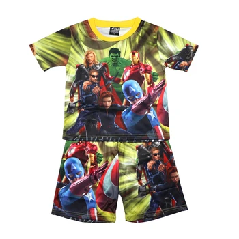 2022 Yeni Karikatür Avengers Çocuk Giyim Setleri Yaz Çocuk Rahat Kısa kollu Şort Örümcek Adam T-shirt Kostüm Pijama Kıyafetler