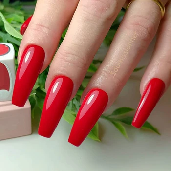24 Adet Parlak Kırmızı Uzun Balerin Tabut takma tırnak Jöle Tutkal İle Yapay Yanlış Nails UV Jel Lehçe Yüzey Manikür Araçları