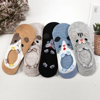 25 Stil 10 Parça = 5 çift / grup Sevimli Harajuku hayvanlı çoraplar Kadın Yaz Kore Kedi Ayı Tavşan Komik Düşük Kesim Ayak Bileği Çorap Mutlu Sox