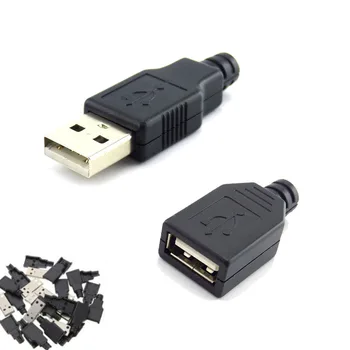 3 in 1 Tip A Dişi erkek mikro USB 2.0 Soket 4 pinli konnektör Fişi Siyah Plastik Kapak DIY Konnektörler Tip-A Kitleri 1 adet 10 adet