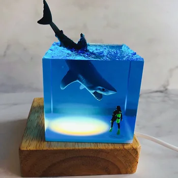 3D deniz yaşamı gece ışıkları LED köpekbalığı dalgıç dekorasyon yenilik hediyeler için çocuk yatak odası Desktoop dekoratif başucu masa lambası