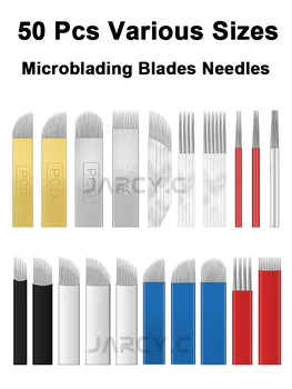 50 adet Nano İğneler Kaş Dövme Kalıcı Makyaj Eğitimi Microblading İğne Kaş Dudak Bıçak 12 14 16 18 Esnek U Şekli