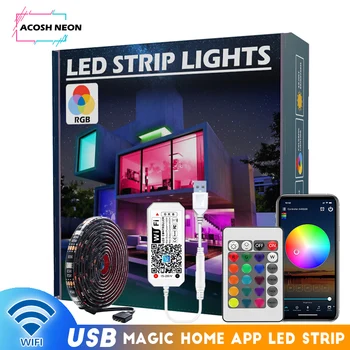 5M / 16.4 ft WİFİ usb'li şerit LED 5050 SMD RGB ışık şeridi USB TV arkaplan ışığı Akıllı Esnek Şerit Alexa ile Çalışmak Google Asistan