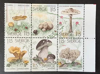 6 ADET İsveç Posta Damgası, 1978, Mantar Damgası, Bitki Damgası, Pul Koleksiyonu, Yeni Damga, MNH