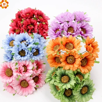6 Adet Yapay DIY Çiçekler Sahte Ayçiçeği Scrapbooking çiçekler Buket için Parti düğün Zanaat Malzemeleri Dekoratif Çiçekler