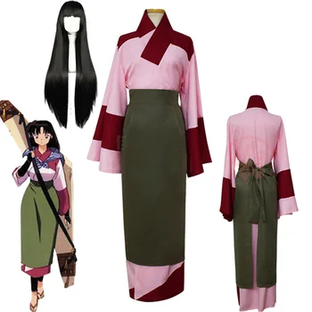 Anime InuYasha Sango Kimono Cosplay Kostüm Kadın Kızlar Japon InuYasha Sango Kimon COS Giyim