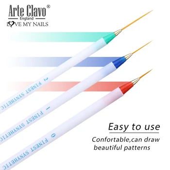 Arte Clavo 3 adet / takım Tırnak resim fırçası Manikür Tasarım Boyama cetvel kalemi UV Jel Fırçalar Uzatma Oluşturucu DIY Araçları Kiti
