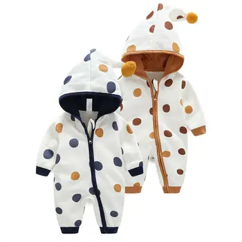 Bebek Kız Giysileri Uzun Kollu Polka Dot Sivri Hood Bodysuit Sonbahar Kış Fermuar Sıcak Tulum Bebek Giyim 2020 Sıcak Satış