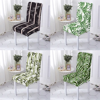 Bitki Tarzı sandalye kılıfı Streç Slipcover Çıkarılabilir sandalye kılıfı Elastik yemek odası sandalyesi Kapakları Bambu Baskı Anti-Kirli Koltuk