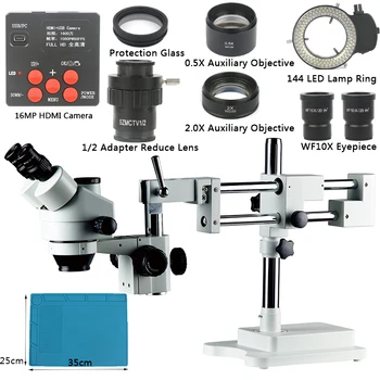 Bom Standı Simul-Odak 3.5 X-90X yakınlaştırmalı mikroskop Seti + 21MP HDMI Kamera + 144 led ışık Takı Muayene İçin PCB Lehimleme