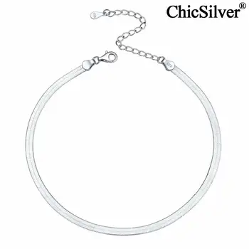 ChicSilver 3mm Düz Yılan Zincir Halhal 925 Ayar Gümüş Zarif Yaz Plaj Ayak Bileği Bilezik Kadınlar için Basit Çıplak ayak takısı