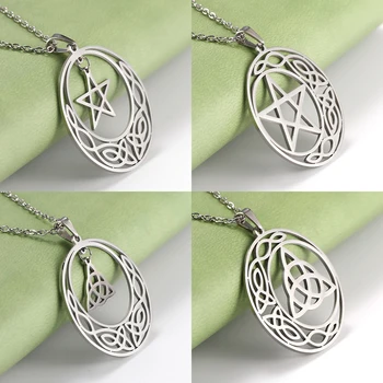 Dawapara Paslanmaz Çelik Pentagramı Kolye Kolye Pentagram Celtics Düğüm Yıldız Daire Hilal Charm Takı