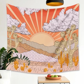 Dağ Güneş Goblen Manzara sunrise Ağacı Altın Kaktüs Duvar Asılı Halılar duvar bezi Psychedelic Tapiz Ev Dekor
