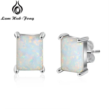 Dikdörtgen Opal Taş Küpe Basit Saplama Küpe Kadınlar için Nişan düğün takısı (Lam Hub Fong)
