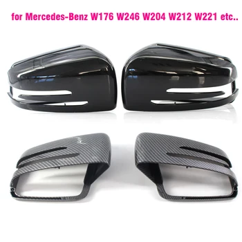 Dikiz aynası Kapakları Mercedes-Benz İçin W204 E W212 W176 W246 CLS C218 GLA X156 ABS Karbon Fiber Parlak Siyah