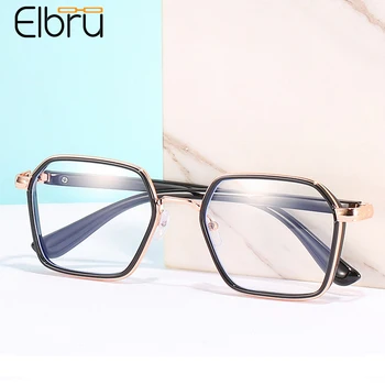 Elbru Büyük Boy Anti mavi ışık Miyopi Gözlük Vintage Erkekler Metal Çerçeve Gözlük Unisex Miyop Gözlük Derece - 1.0 ila-3.5