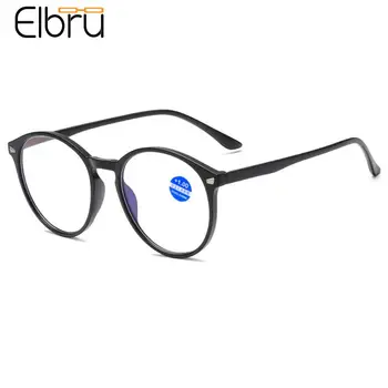 Elbru Vintage Anti mavi ışık okuma gözlüğü Moda yuvarlak Şeffaf Presbiyopik gözlük Erkekler Kadınlar Okuma gözlük Diyoptriden + 1.0 + 4.0