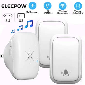 Elecpow Kablosuz Kapı Zili Kendi Kendine çalışan Akıllı Ev kapı zili Chime Müzik Halka Çağrı Cihazı ABD, AB Tak Su Geçirmez Açık Güvenlik Sistemi