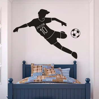 Erkek Futbol Spor Özel Futbol Adı Duvar Sticker Futbolcu vinil yapışkan Kişiselleştirilmiş Adı Duvar sanat posterleri AZ210