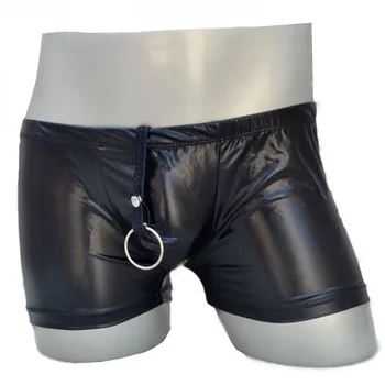 Erkek İç Çamaşırı İç Çamaşırı Deri Yüzük Toka Boyshort Deri Sıcak pantolon Deri İç Çamaşırı Fetiş Giyim Pvc pantolon
