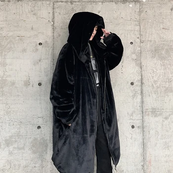 Erkek Kış Kalın Kirpi Ceketler Gençler için Gotik Giyim Japon Moda Trendleri Faux Tavşan Kürk Uzun Ceket Harajuku Streetwear