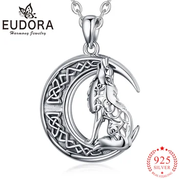 Eudora 925 Ayar Gümüş Hayvan Ay Kurt Kolye Vintage Hollow Kolye Takı Adam Kadınlar için Doğum Günü Partisi Hediye CYD555