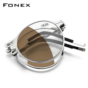 FONEX Fotokromik Kahverengi Çay Katlanır okuma gözlüğü Erkekler Kadınlar 2022 Taşınabilir Vidasız Anti Mavi Engelleme Okuyucu Gözlük LH018