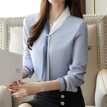 giydirin OL ofis Kadın Üstleri ve Bluz Vintage Uzun Kollu şifon üstler Blusas Mujer De Moda 2022 Zarif Sonbahar bluzlar