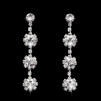 Güzel Çiçek Kristal Gelin Uzun Küpe Gümüş Renk Rhinestone Dangle Bırak Küpe Kadınlar İçin düğün takısı Hediye
