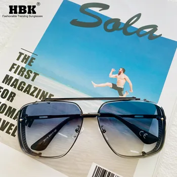 HBK Vintage Kare Pilot Güneş Gözlüğü Erkekler Marka Tasarım güneş gözlüğü Yüksek Kaliteli Çerçeve Degrade Lens Gölge UV400 Açık Sürüş
