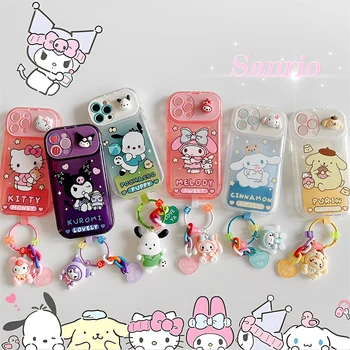 Hello Kittys Sanrio iPhone 14 13 12 11 X Artı Pro Max telefon Kılıfı Pochacco Cinnamoroll Kawaii Koruyucu Kılıf Kolye Oyuncak Kızlar