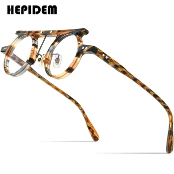 HEPIDEM Asetat Gözlük Çerçevesi Erkekler 2022 Vintage Retro Yuvarlak Reçete Gözlük Kadınlar Optik Gözlük Miyopi Gözlük 9188