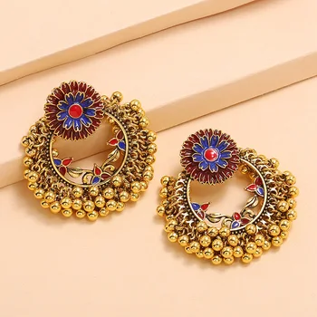Hint Jhumka küpeler Kadınlar İçin Kız Pendientes Boncuk Vintage / Dangle Küpe Takı Altın Renk Kolczyki Boho İnci Estetik