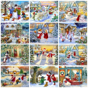 Huacan Elmas Boyama Tam Kardan Adam Noel Kare / yuvarlak Elmas Nakış Mozaik Kış Ev Manzara Sticker Dekor