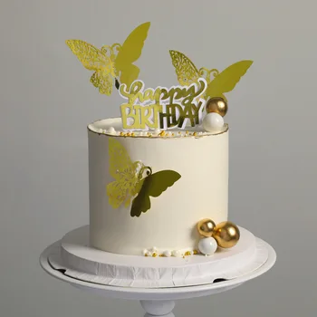 INS Yeni Altın Siyah Kelebek Düğün Kek Topper Pembe Mutlu Doğum Günü Pastası Topper Bebek Çocuk Doğum Günü Partisi Kek Süslemeleri
