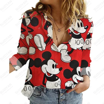 Kadın Moda Baskılı Üstleri Disney Gevşek Gömlek Düğmesi Zarif Gömlek Kadın Moda Mizaç İlkbahar Ve Sonbahar Uzun Kollu