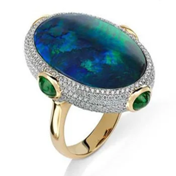   Kadın Oval Şekilli Koyu Yeşil Opal Büyük Yüzükler Vintage Takı Düğün Parti İçin