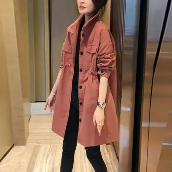 Kadın Rüzgarlık İlkbahar ve Sonbahar Yeni Kore Versiyonu Gevşek, Çok Yönlü, Uzun ve İnce, Orta ve Uzun kadın ceketi