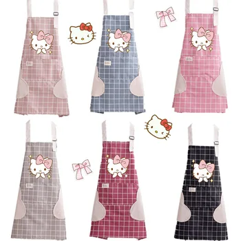 Kawaii Hello Kitty Önlük Kol Seti Su Geçirmez Yağa Dayanıklı Mutfak Ev Eşyası Giysileri Anime Karikatür Baskı Moda Anne Kız Hediye