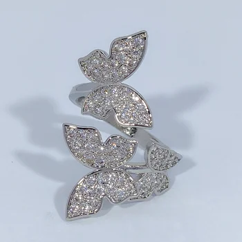 Klasik Zirkon Gül Altın Kelebek Yüzük Lady Gelin Düğün Aksesuarları İçin Trendy 925 Ayar Gümüş Yüzük Kadınlar Takı Açık