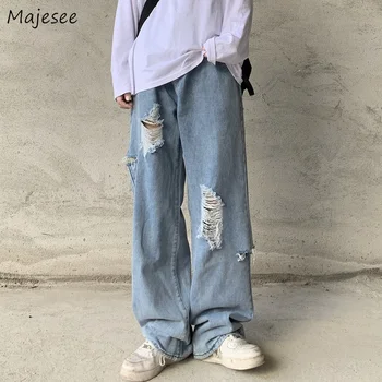 Kot Erkekler Delik Kot Yaz Moda Japon Tarzı Retro джинсы Gevşek Düz Katı Basit Tüm Maç Vintage Gençler Unisex Serin