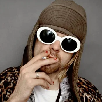 Kurt Cobain Retro Oval Güneş Gözlüğü Erkekler Vintage Moda Marka güneş gözlüğü Klasik Beyaz Siyah Lentes De Sol Mujer