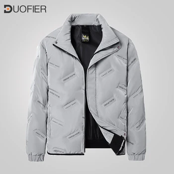 Kış Aşağı Ceketler Erkek Casual Kalın Sıcak Beyaz Ördek Aşağı Ceket Adam Standı Yaka Rüzgar Geçirmez Parka Adam Baskılı Termal Dış Giyim