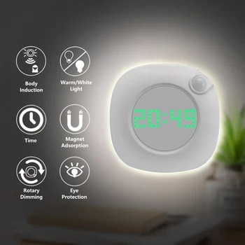 LED PIR Hareket Sensörü Gece Lambası için Zaman Saati ile Ev Yatak Odası Merdiven Duvar Lambası Parlaklık Pil Gücü 2 Aydınlatma Renk